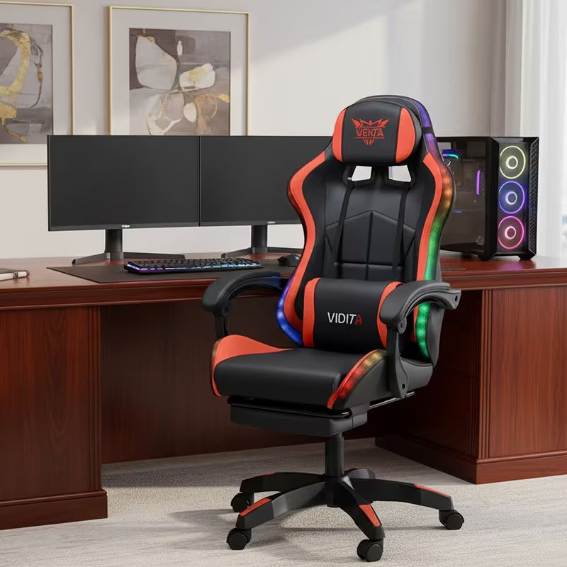LED Lit, Massage, Gaming Chairight, 5-Point Adjustable Tilt System and Footrest