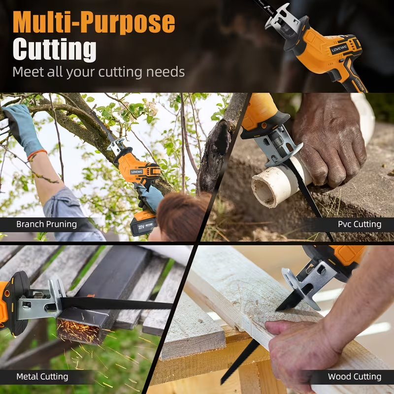 LOVEWE Cordless Reciprocating Saw with 2 Batteries, 4 Saw Blades, and Case