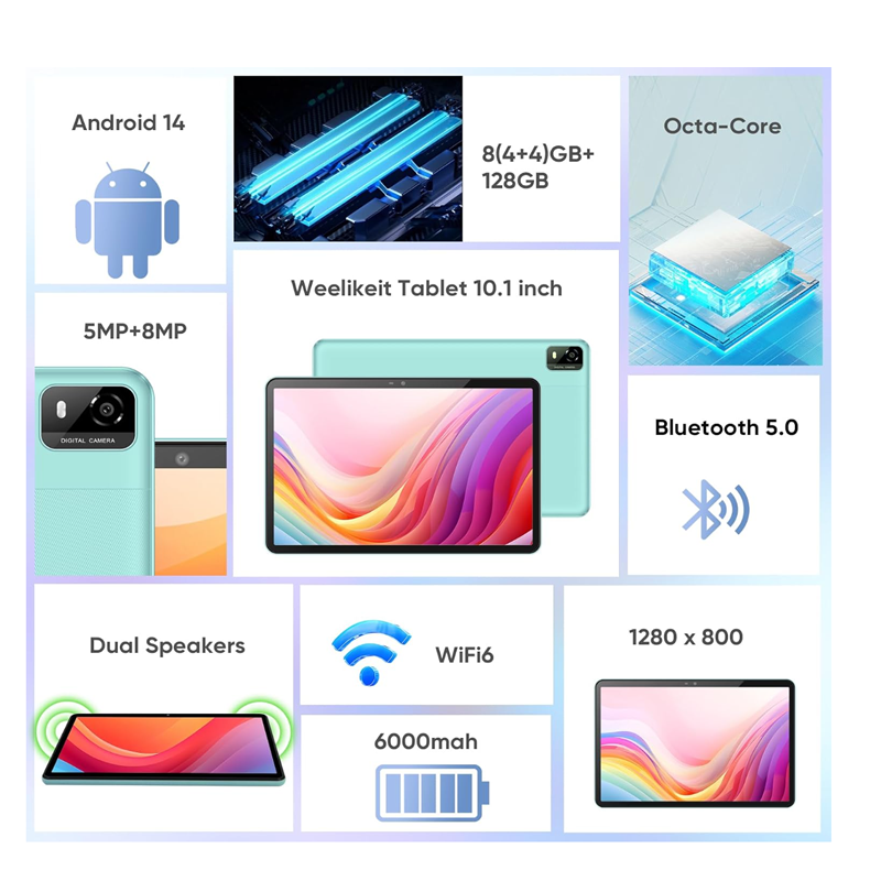 Android 14 Tablet 10.1 Inch Tablets, 8GB RAM 128GB ROM