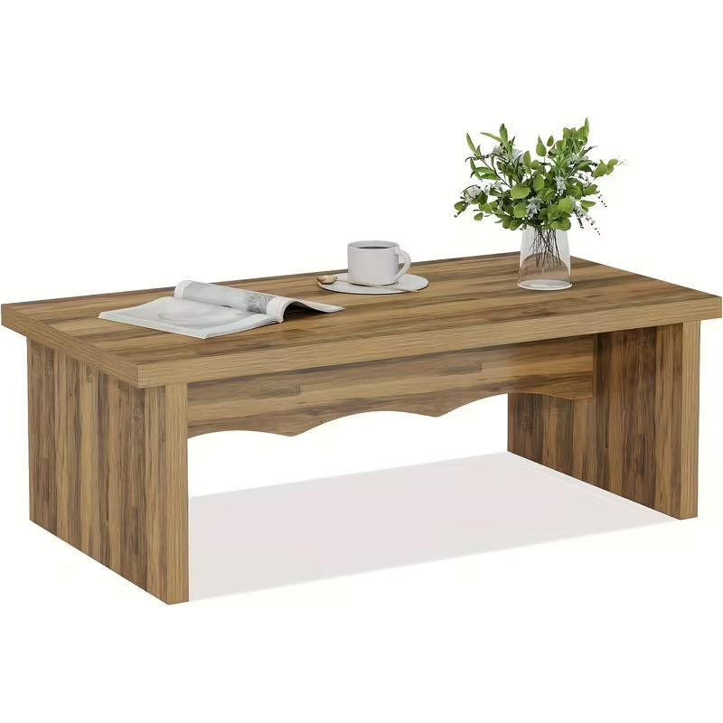 47 Inch Thick Wooden Rustic Coffee Table with Wood-Grain, Mid Century Modern Coffee