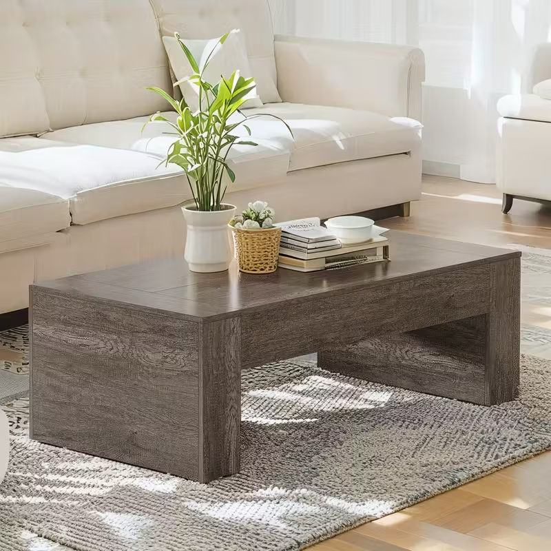 51" Solid Wood Coffee Table - Farmhouse Style Thickened Base (Color: Grey)