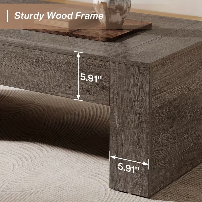 51" Solid Wood Coffee Table - Farmhouse Style Thickened Base (Color: Grey)