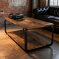 Solid Wood:  Retro Luxury Double-Layer Metal Frame Solid Wood Coffee Table with Storage Shelf