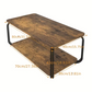 Solid Wood:  Retro Luxury Double-Layer Metal Frame Solid Wood Coffee Table with Storage Shelf