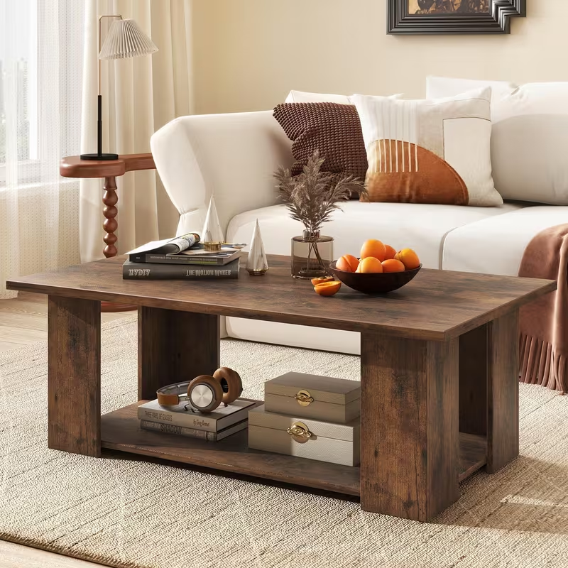 41" - 2 Tier Coffee Table - Modern Center Cocktail Table with Storage Shelf for Living Room