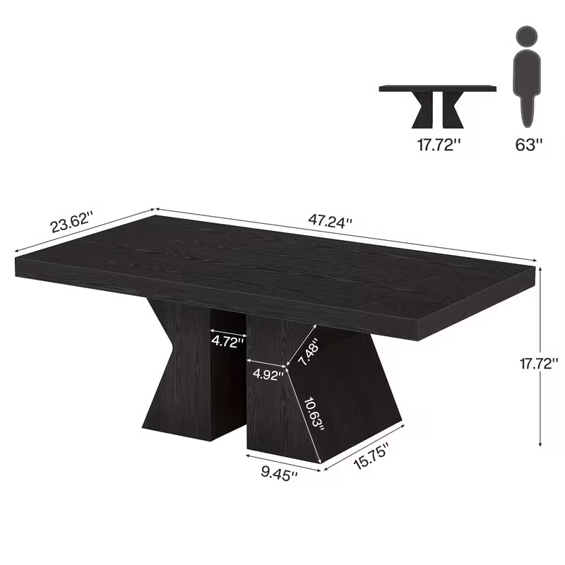 47.24 Inch Wooden Coffee Table, Rectangular