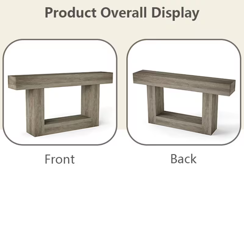 63" Modern Farmhouse Console Table with U-Shaped Base & 2-Tier Shelves (Light Grey)