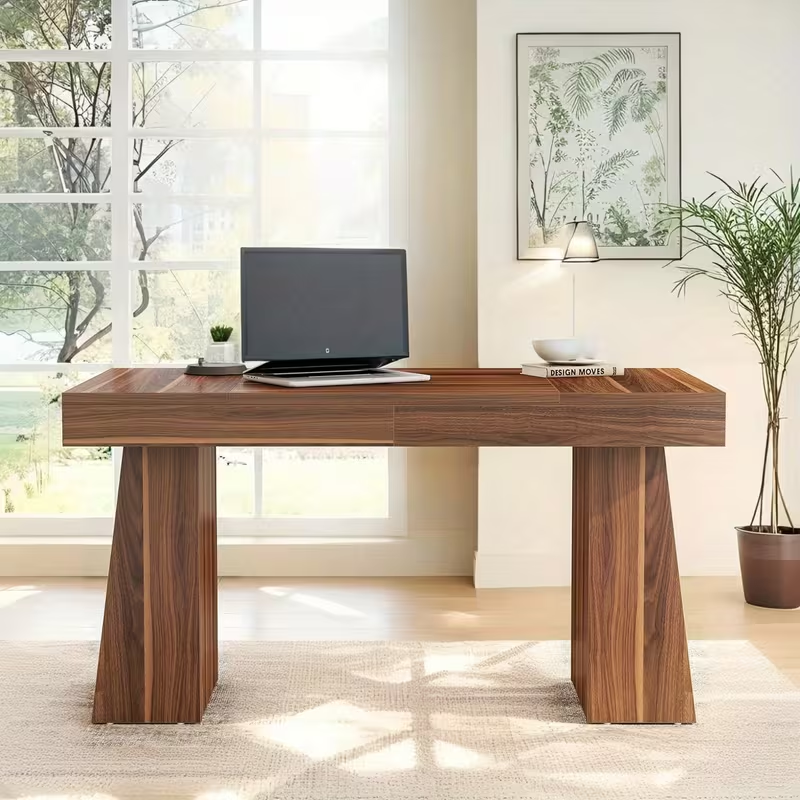 55" Large Computer Desk - Sturdy Engineered Wood