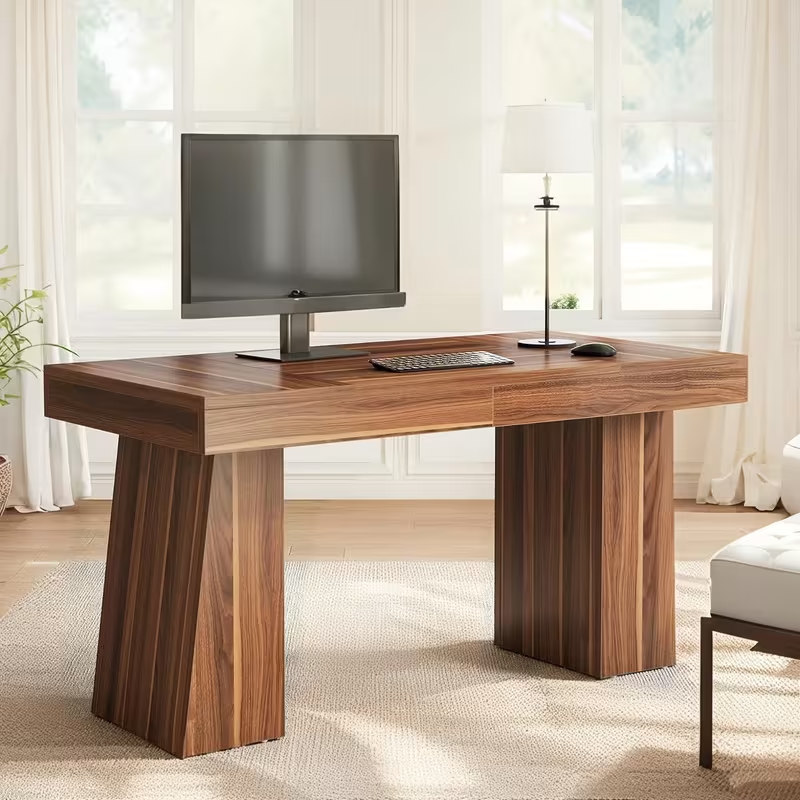 55" Large Computer Desk - Sturdy Engineered Wood