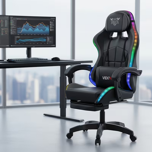 LED Lit, Massage, Gaming Chairight, 5-Point Adjustable Tilt System and Footrest