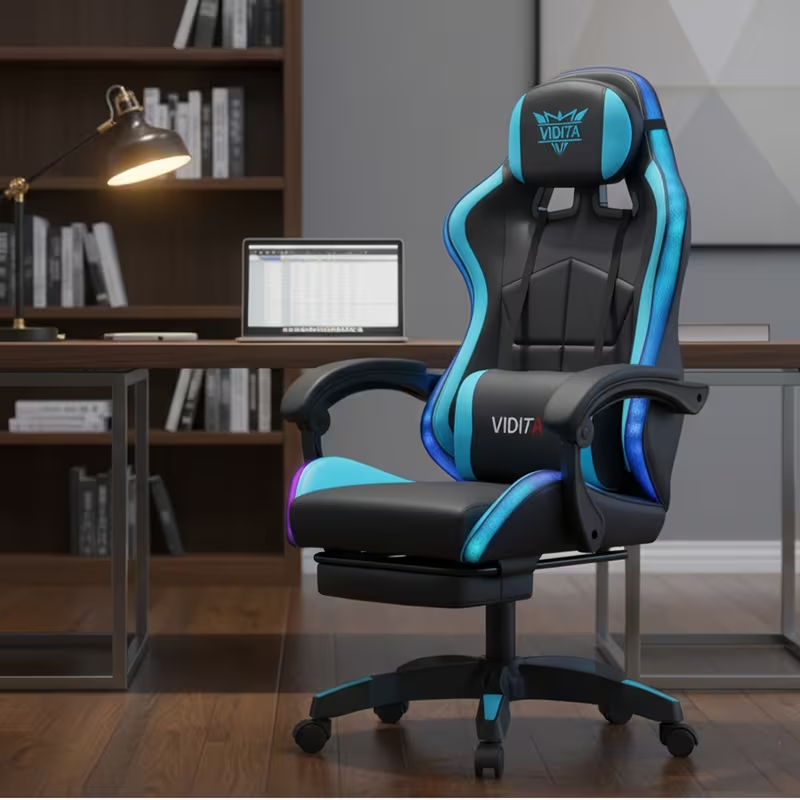 LED Lit, Massage, Gaming Chairight, 5-Point Adjustable Tilt System and Footrest
