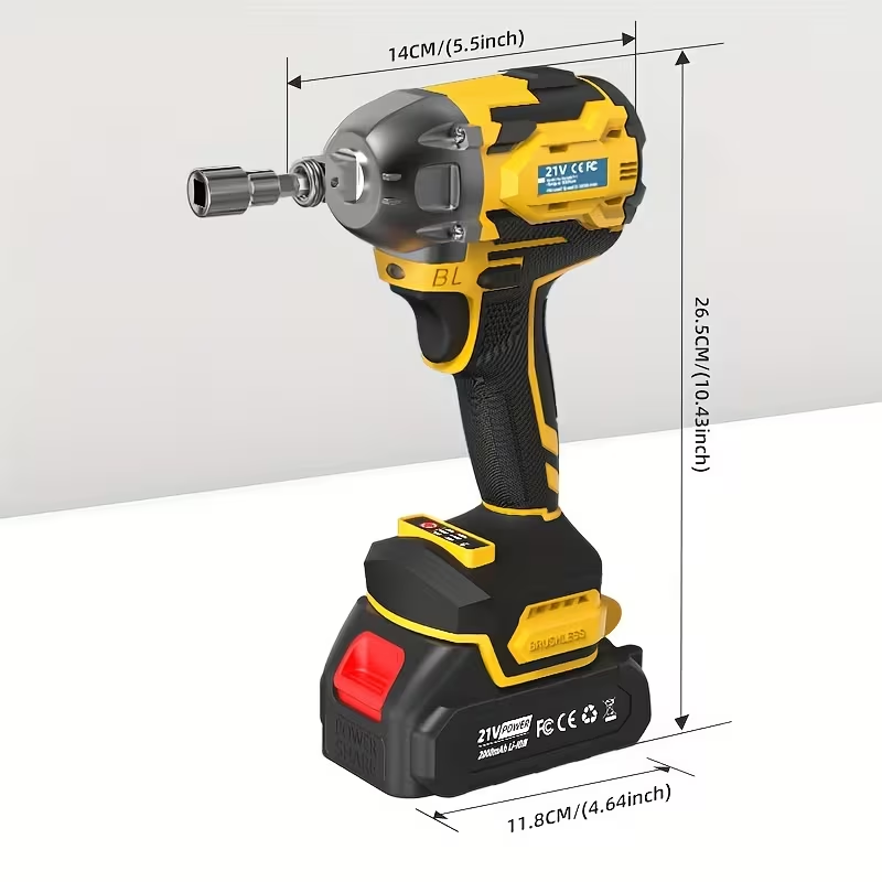 21V Cordless Impact Wrench with Brushless Motor (2 Batteries & Case)
