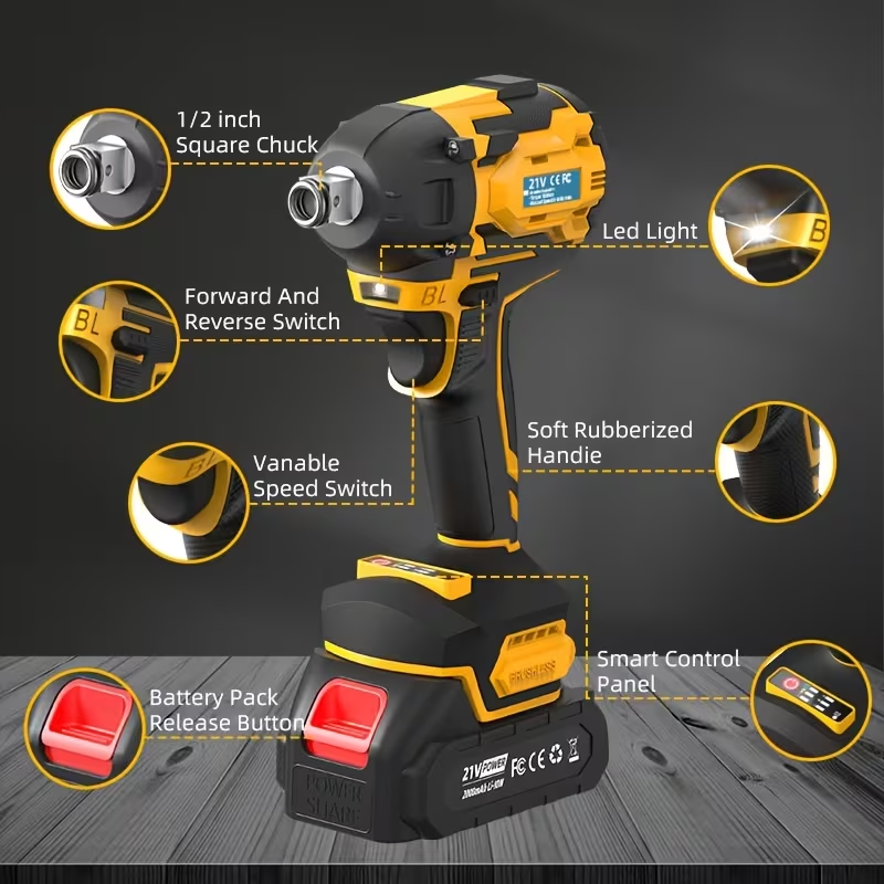 21V Cordless Impact Wrench with Brushless Motor (2 Batteries & Case)