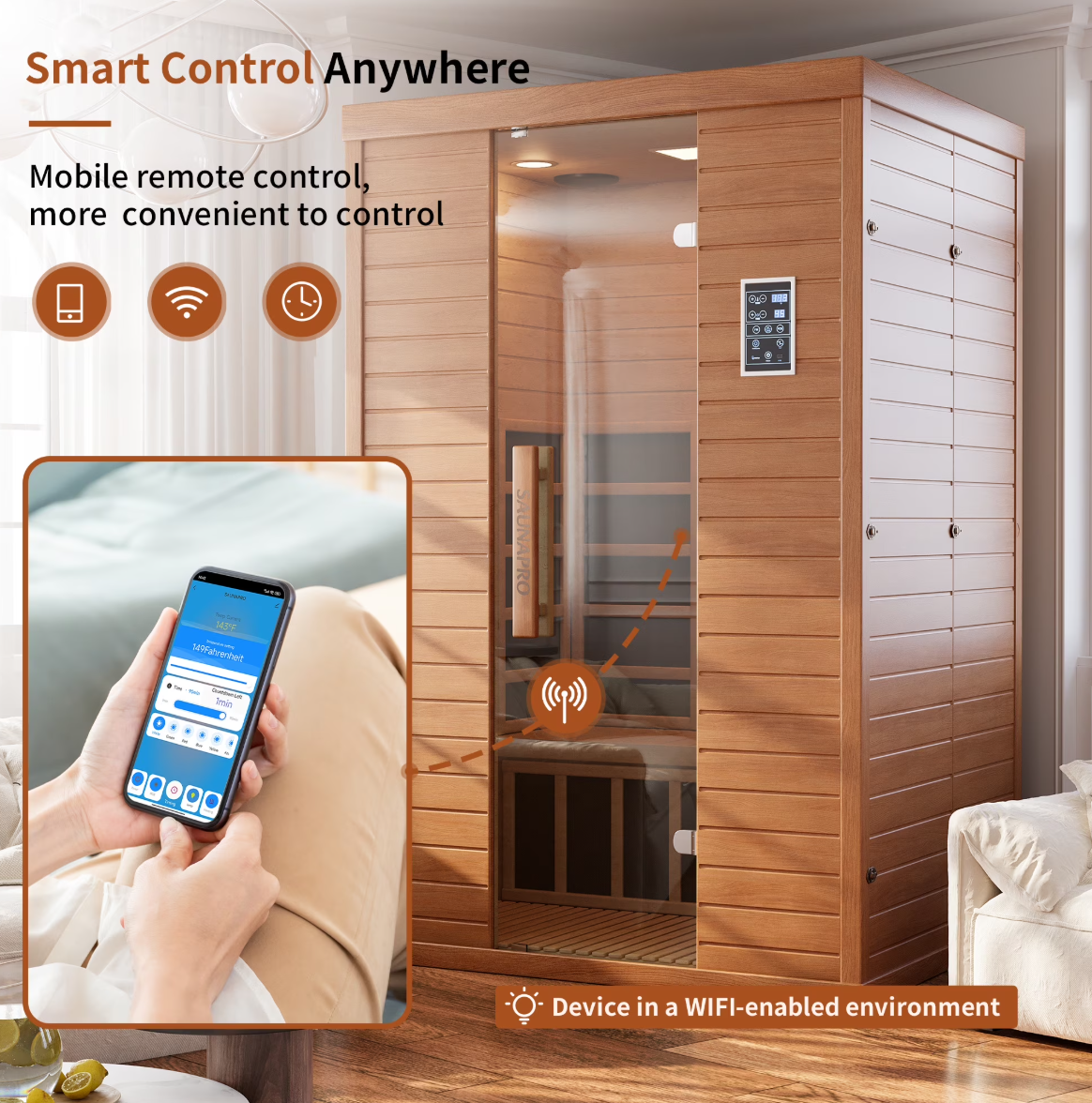 SMART LIFE - SaunaPro - 2 Person Sauna, Spectrum Infrared Sauna for Home with BT and WiFi Control, Indoor Dry Sauna with 5 Heater Panels, Home and Gym