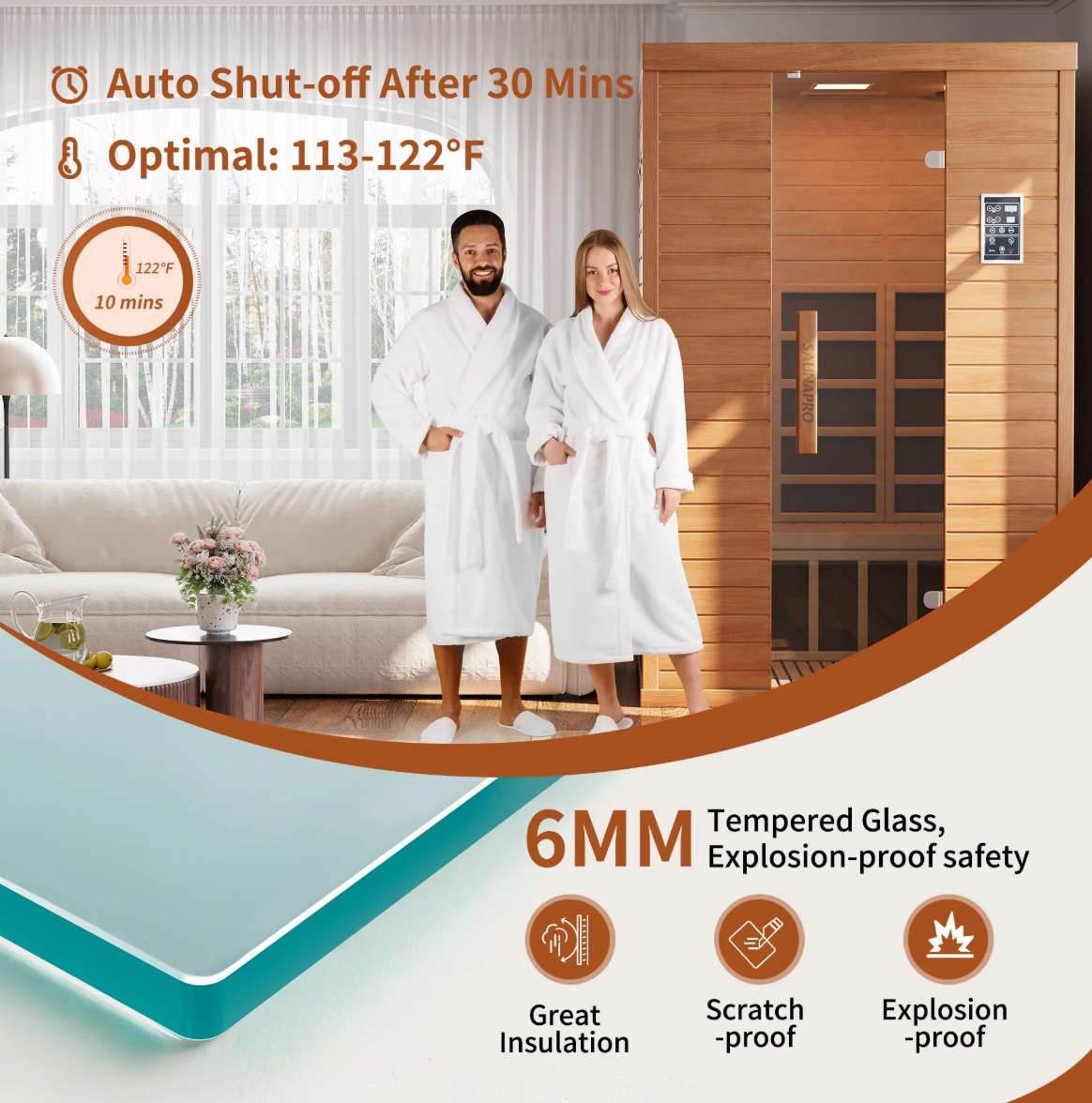 SMART LIFE - SaunaPro - 2 Person Sauna, Spectrum Infrared Sauna for Home with BT and WiFi Control, Indoor Dry Sauna with 5 Heater Panels, Home and Gym