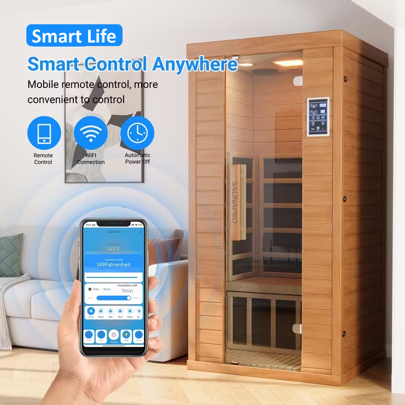 SMART LIFE - SaunaPro - 1 Person Sauna, Spectrum Infrared Sauna for Home with BT and WiFi Control, Indoor Dry Sauna with 5 Heater Panels, Home and Gym