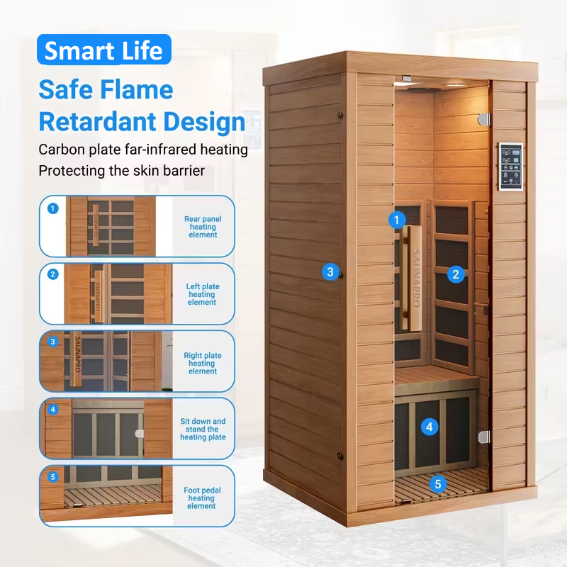 SMART LIFE - SaunaPro - 1 Person Sauna, Spectrum Infrared Sauna for Home with BT and WiFi Control, Indoor Dry Sauna with 5 Heater Panels, Home and Gym