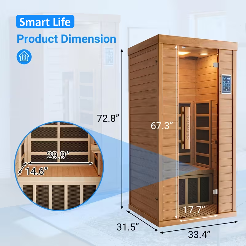 SMART LIFE - SaunaPro - 1 Person Sauna, Spectrum Infrared Sauna for Home with BT and WiFi Control, Indoor Dry Sauna with 5 Heater Panels, Home and Gym