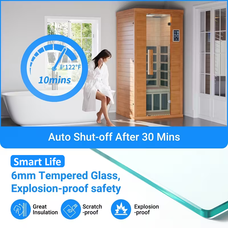 SMART LIFE - SaunaPro - 1 Person Sauna, Spectrum Infrared Sauna for Home with BT and WiFi Control, Indoor Dry Sauna with 5 Heater Panels, Home and Gym