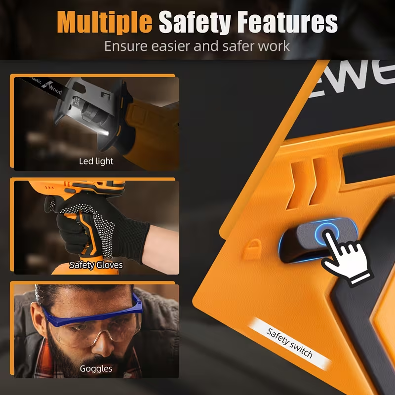 LOVEWE Cordless Reciprocating Saw with 2 Batteries, 4 Saw Blades, and Case