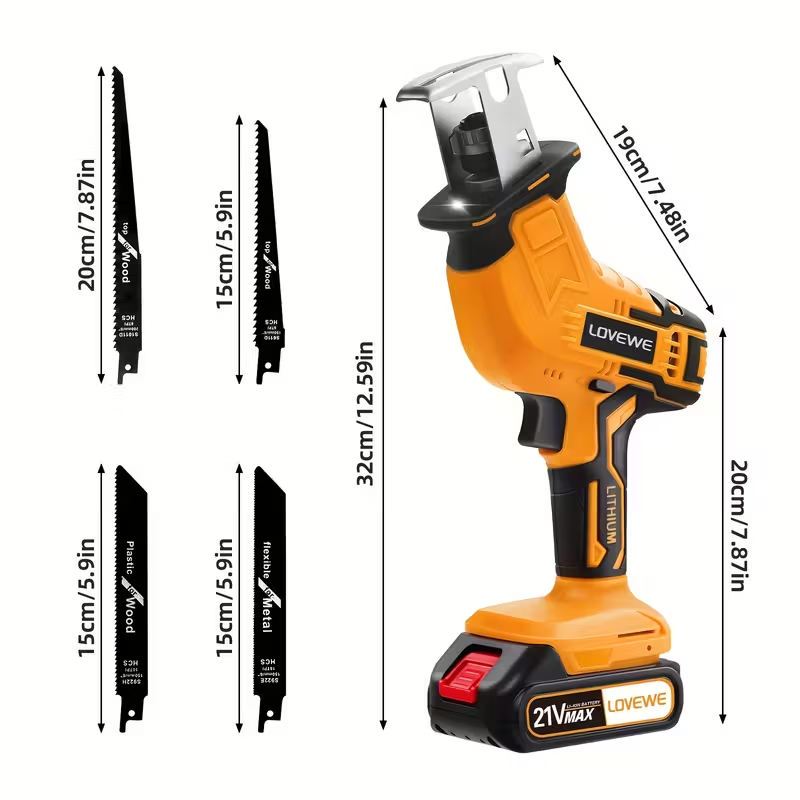 LOVEWE Cordless Reciprocating Saw with 2 Batteries, 4 Saw Blades, and Case