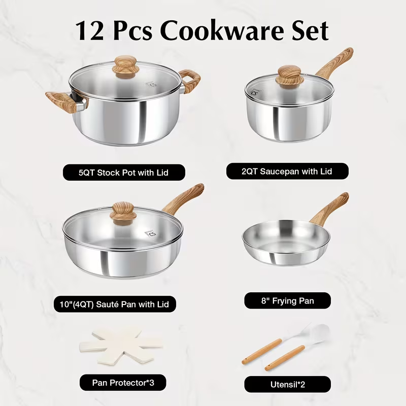 Highest Quality Stainless Steel 11 Piece Cookwear Set (18/10 Stainless Rating)