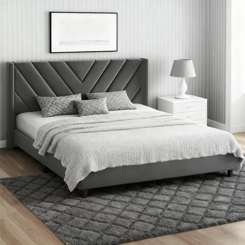 Queen Bed Frame, Stylish Bed Frame (Grey)
